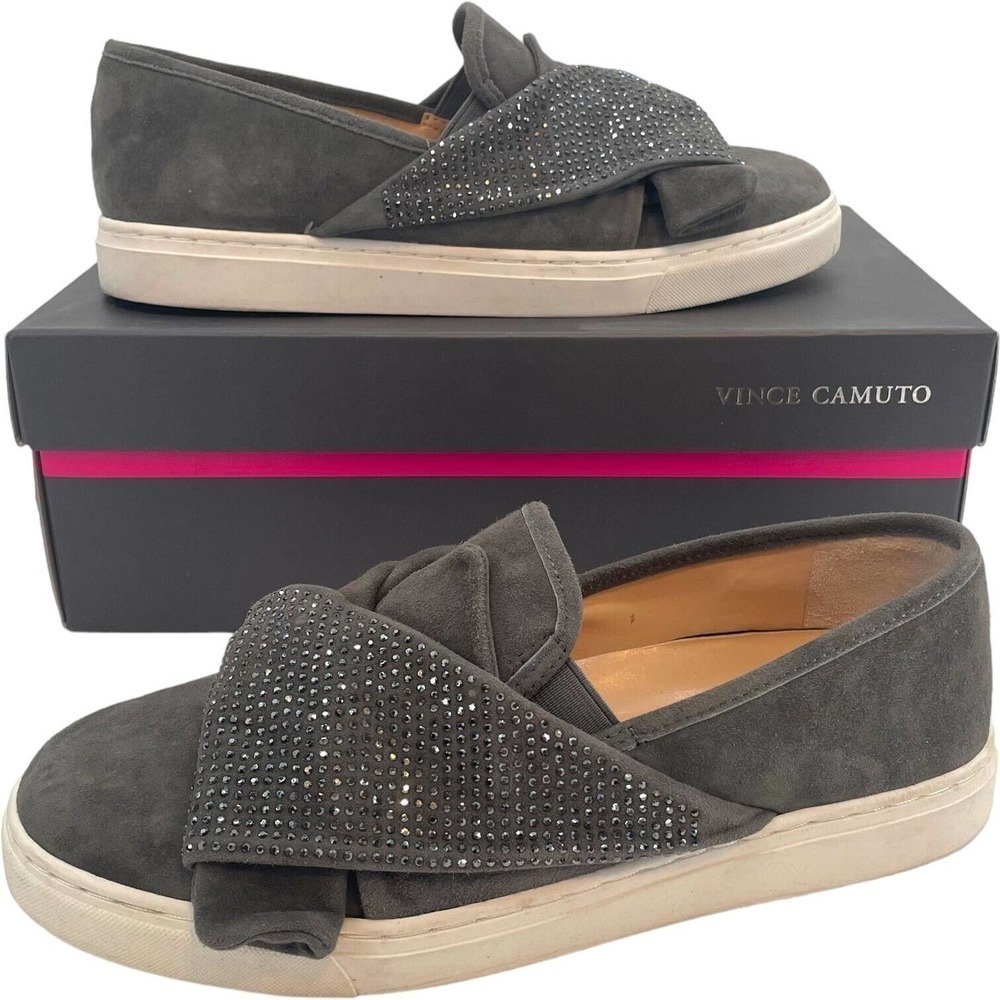 Vince Camuto Gray Barita Suede Rhinestone Slip On Sneaker Flat Size 8M